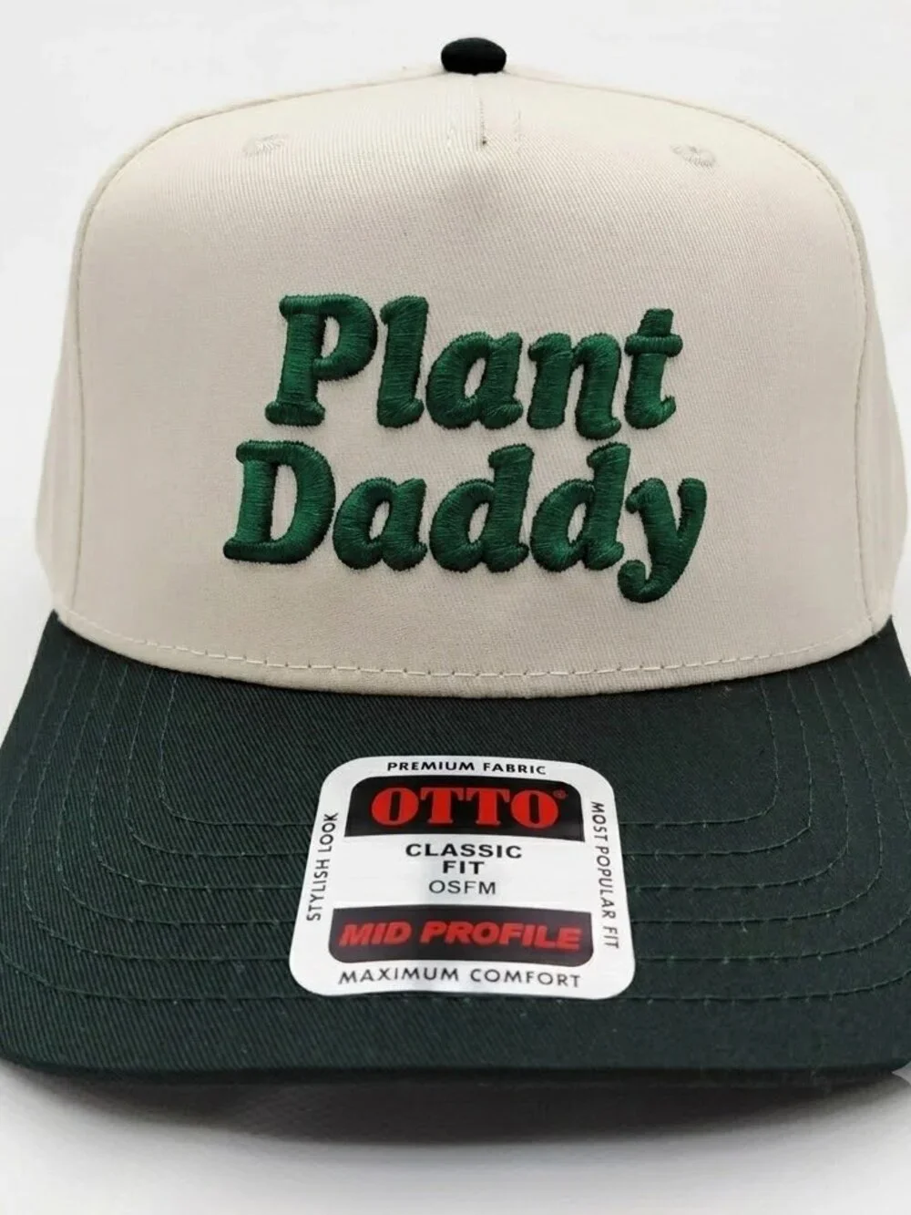 Retro Plant Daddy Embroidered Hat OTTO Cream Forest Green Snapback Cap New Funny